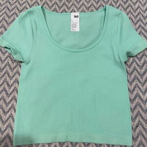 SO Ribbed Scoop Neck Crop Tee Mint Green Size Small
